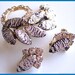 Vintage Brooch & Earring Demi Set Black White Givre Rhinestones Silver Metal Designer Set VG