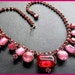 Vintage Statement Necklace Choker Style w Red Pink Rhinestones & Gold Metal 15.5" EX