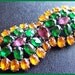 Vintage Czech Brooch or Pin w Green Topaz & Pink Rhinestones Silver Metal BIG 3 EX