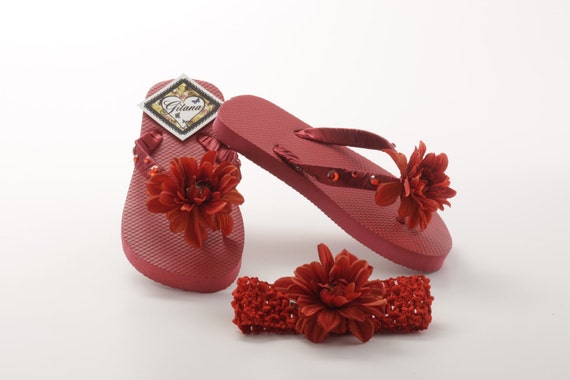 Items Similar To Girls Flip Flops -Girl Sandals- Flower Girl Flip Flops ...