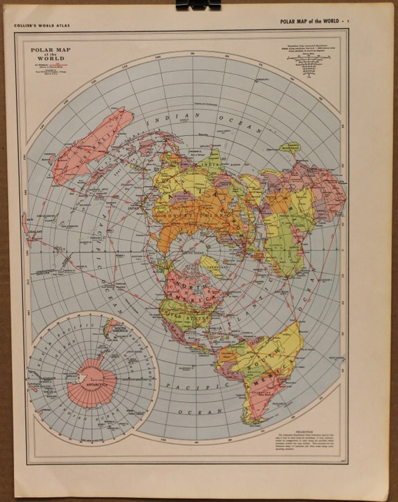 Vintage Map of the World Top of the World 1955