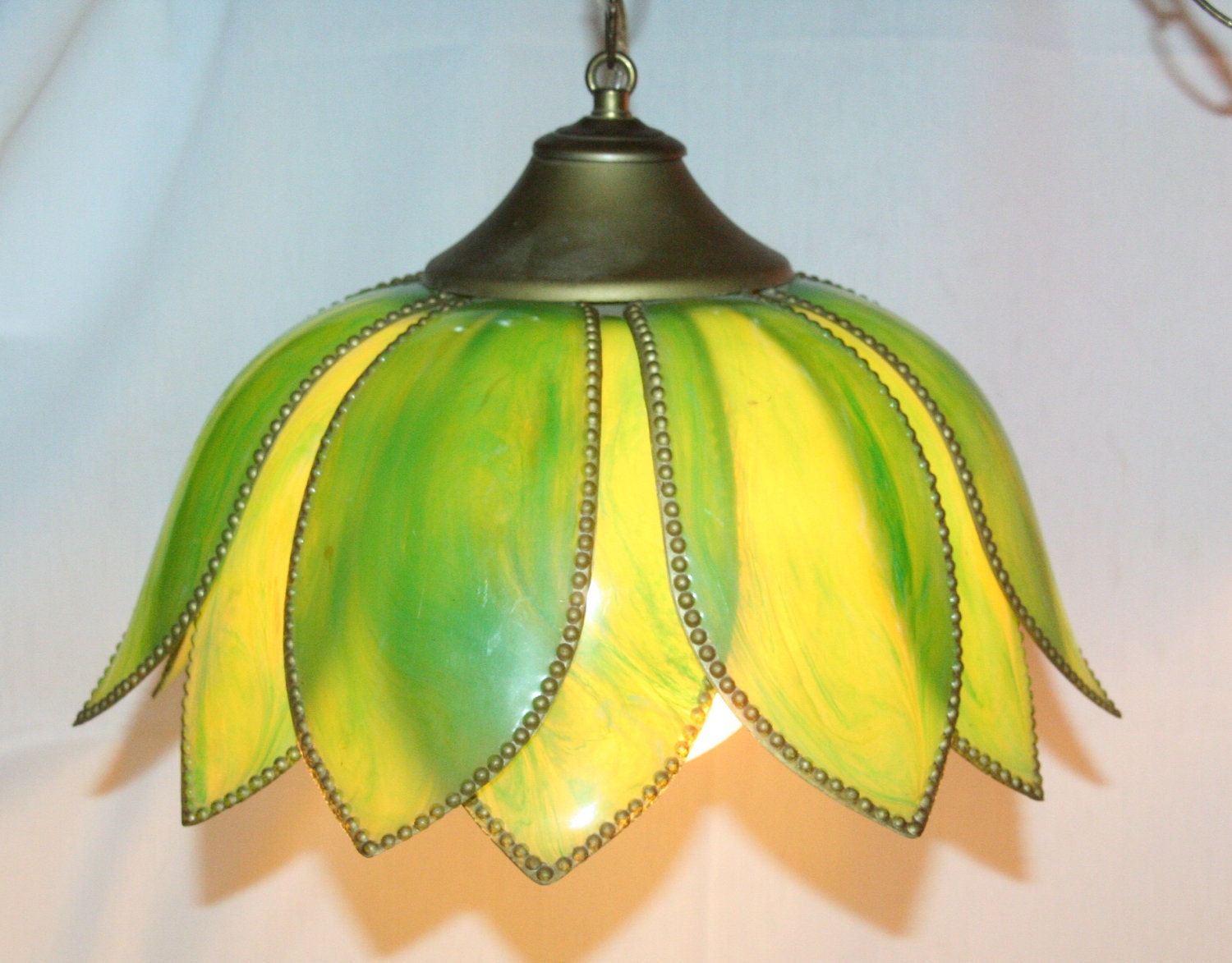 Vintage Green Lotus Flower Tulip Hanging Light Fixture Pendant