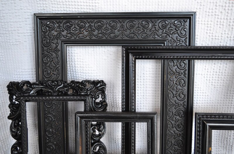 BLACK Ornate Gallery Wall Painted Frame Set of 5 Upcycled