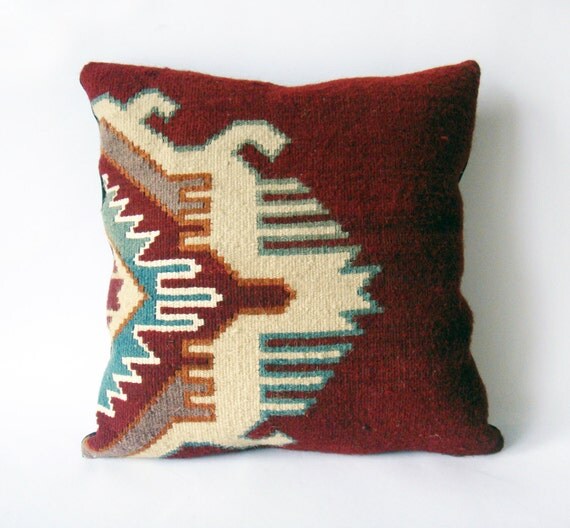 Items similar to Kilim Rustic modern Bohemian throw pillow Antique geometric Hand Woven Pillow ...
