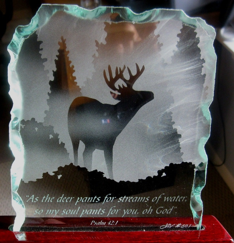Etched Glass Buck Whitetailed Deer Luminary LED Edgelit Base