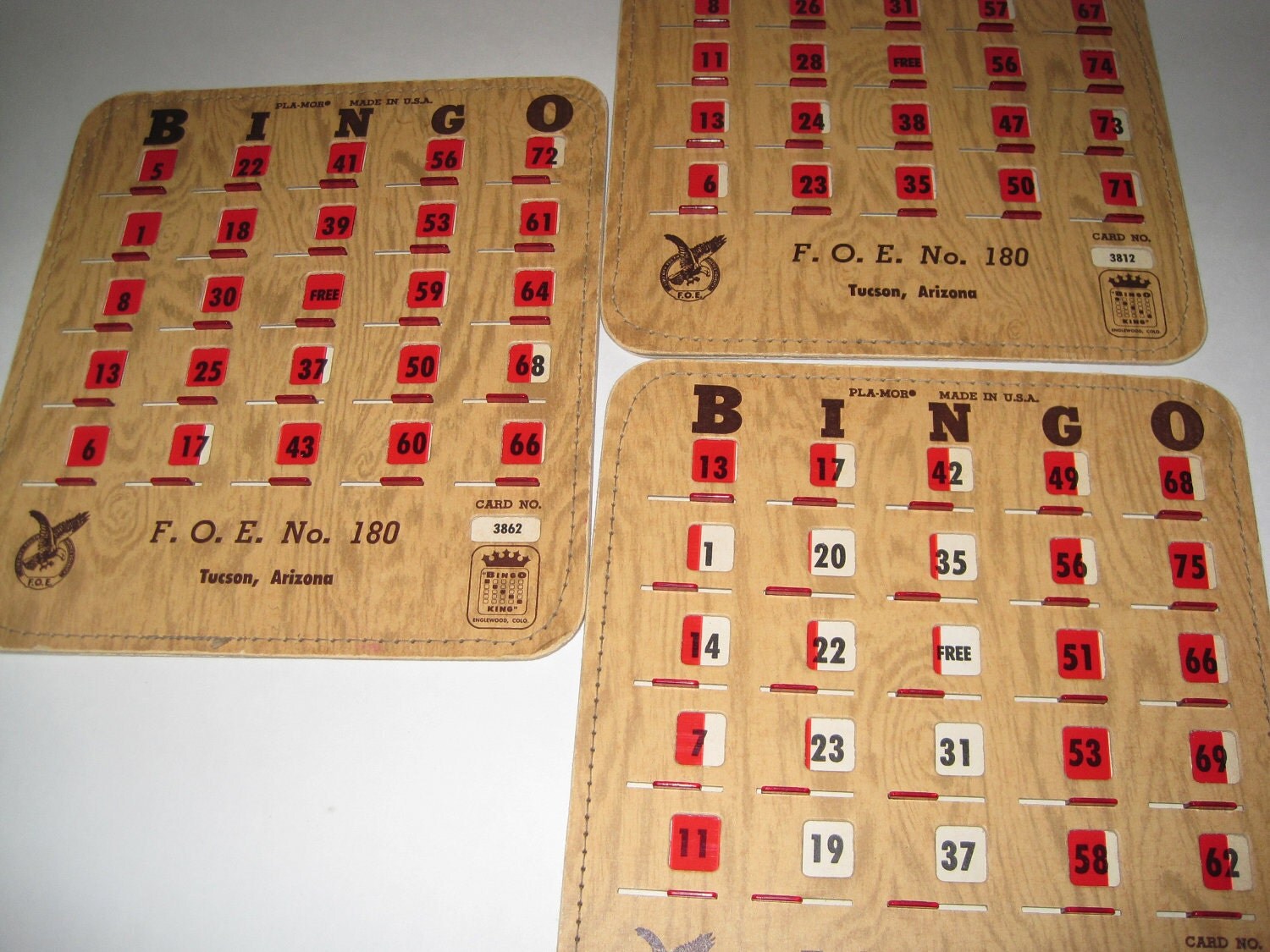 3 Vintage Slider Bingo Cards PLAMOR made in USA