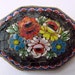 Big and Beautiful Older Micro Mosaic Brooch-Red Rose on Black with Aqua