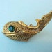 Cute Little Bronze Colored Fish Brooch with Emerald Green Rhinestone Eye