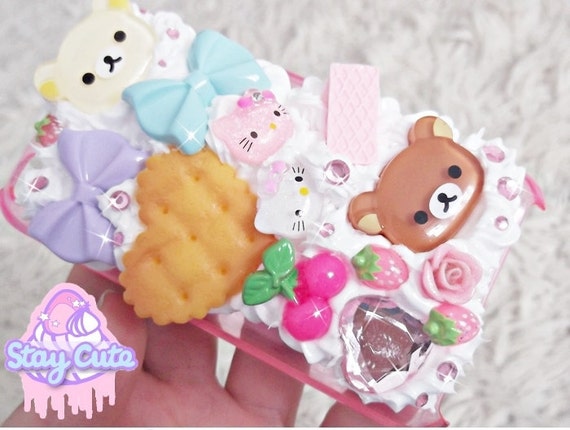 CUSTOM MADE Rilakkuma and bow kawaii decoden case for iPhone 4, Samsung, HTC, Android, iPod, Nintendo