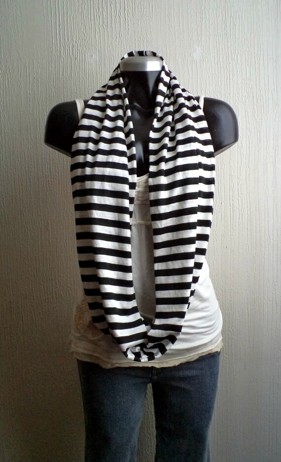 Items similar to Striped Infinity scarf, in black and white jersey knit ...