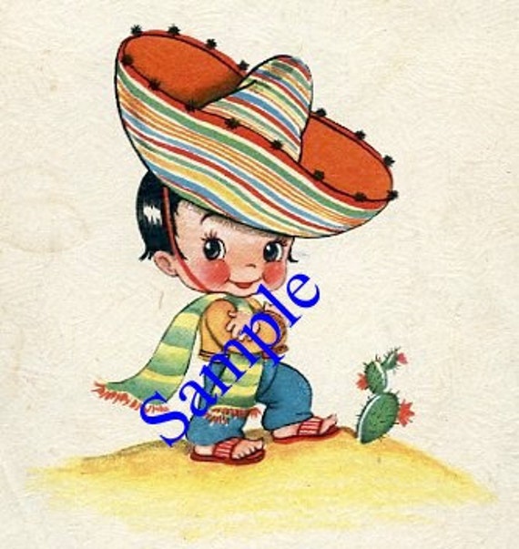 Instant Digital Download Mexican Boy Clipart From Old Greeting