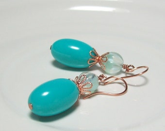 Turquoise Earrings. Vintage Lucite and Czech Glass. Retro Style.