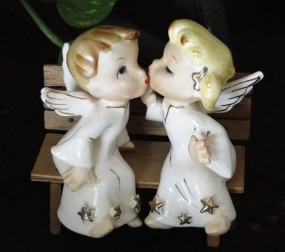 Vintage Lefton's Kissing Angel Figurines by