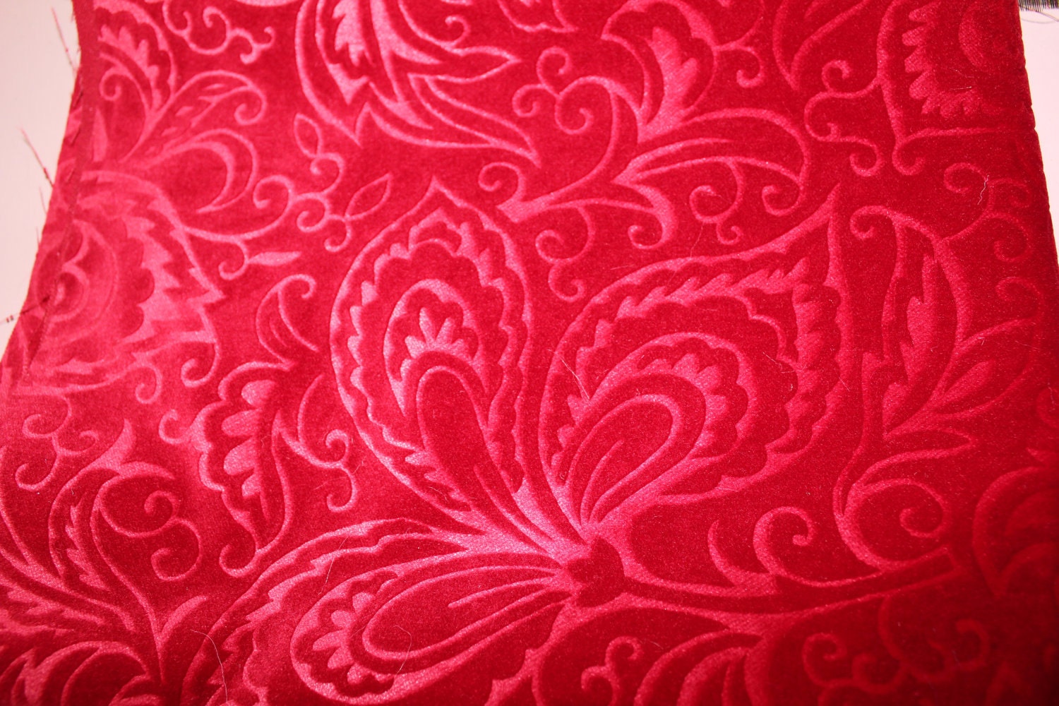 Heavy Weight Embosssed Red Velvet Damask Upholstery Fabric 1/2