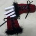 Steampunk gothic mittens fingerless gloves armwarmers red and black hand knitted with satin ribbon lacing womens clothing accessories