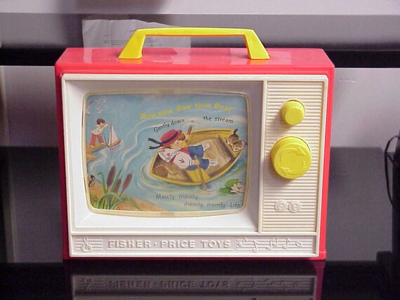 Vintage 1966 Fisher Price Musical TV Wind-Up Television Row