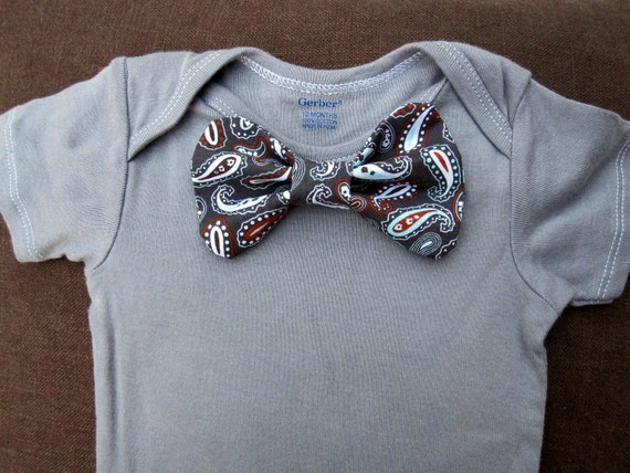 Items similar to Gray Custom Onesie with Paisley Bow Tie on Etsy