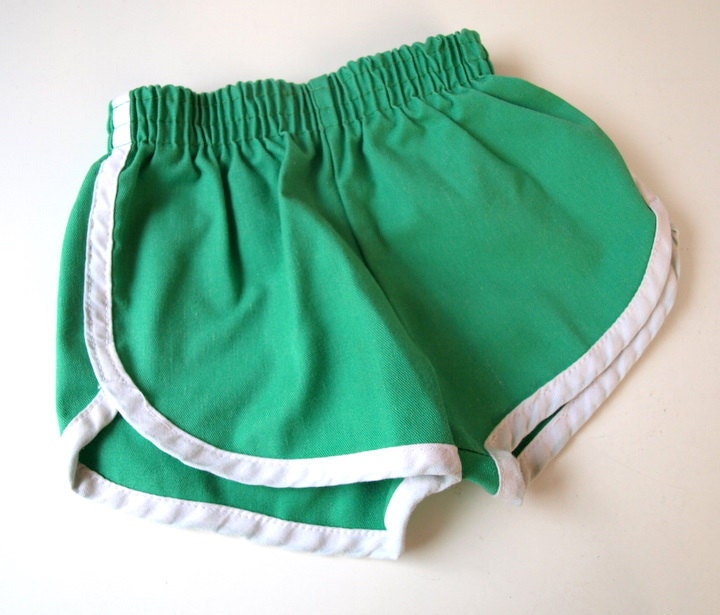 vintage 70s kids GREEN stripe RUNNING SHORTS childrens boys