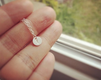 Tiny 925 Sterling Silver Initial Necklace, Custom Initial Jewelry, Hand Stamped 925 Sterling Silver Tiny Initial Necklace, Everyday Wear