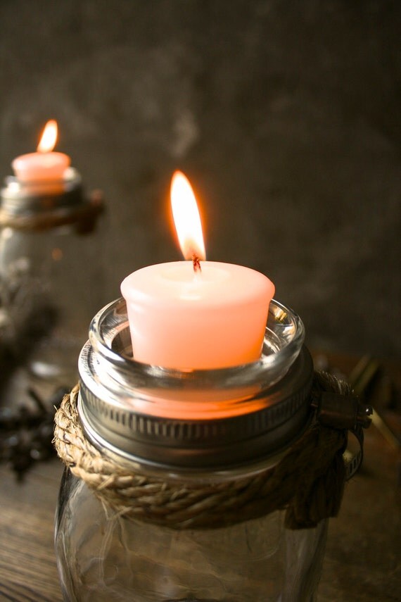 Pair of Mason Jar Candle Holders Rustic Wedding Decor Glass