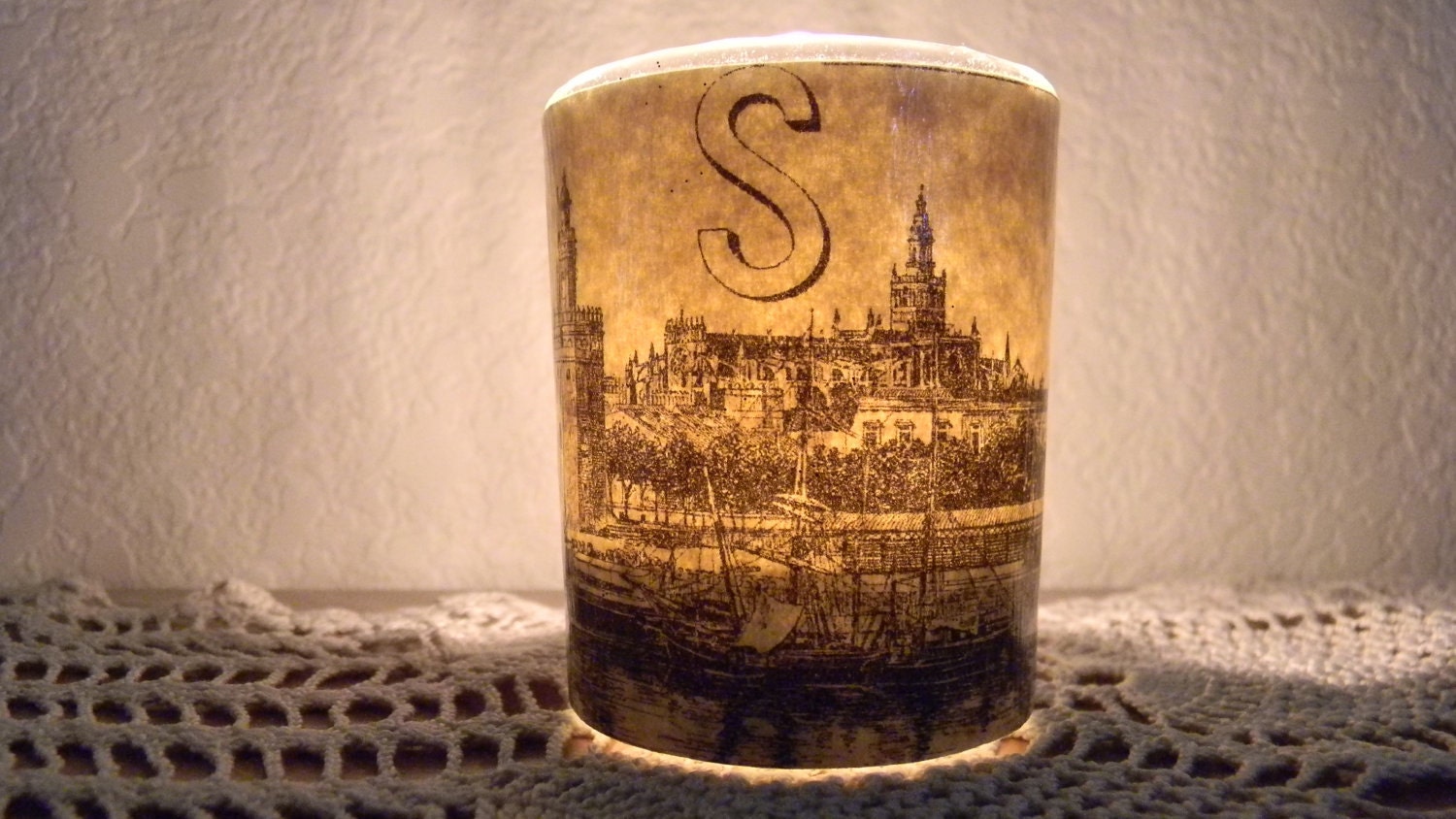 Antique French Dictionary Initial S Decoupage Votive Candle