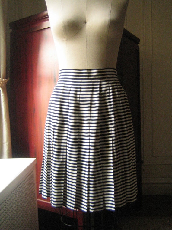 Nautical Blue and White Striped Pleated Mini Skirt