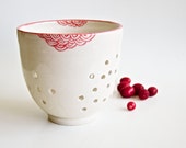 Berry Colander in Red- scallop design ceramics by RossLab