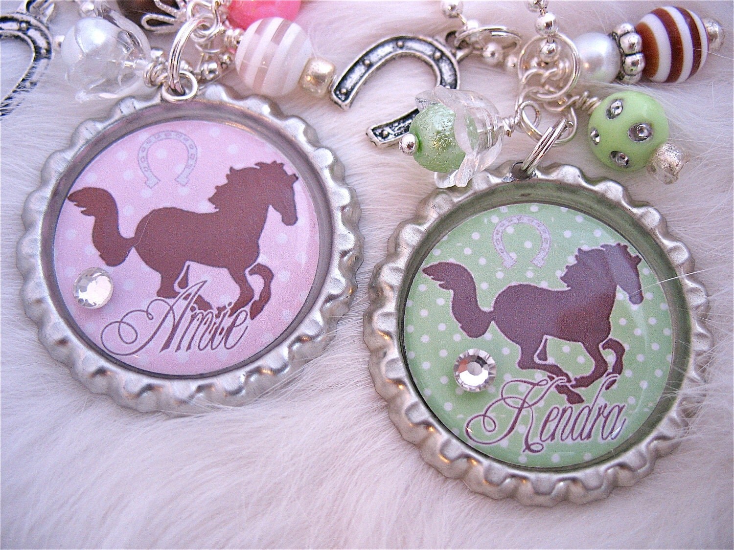 HORSE Jewelry Cowgirl Pink GREEN Bottle cap by MyBlueSnowflake