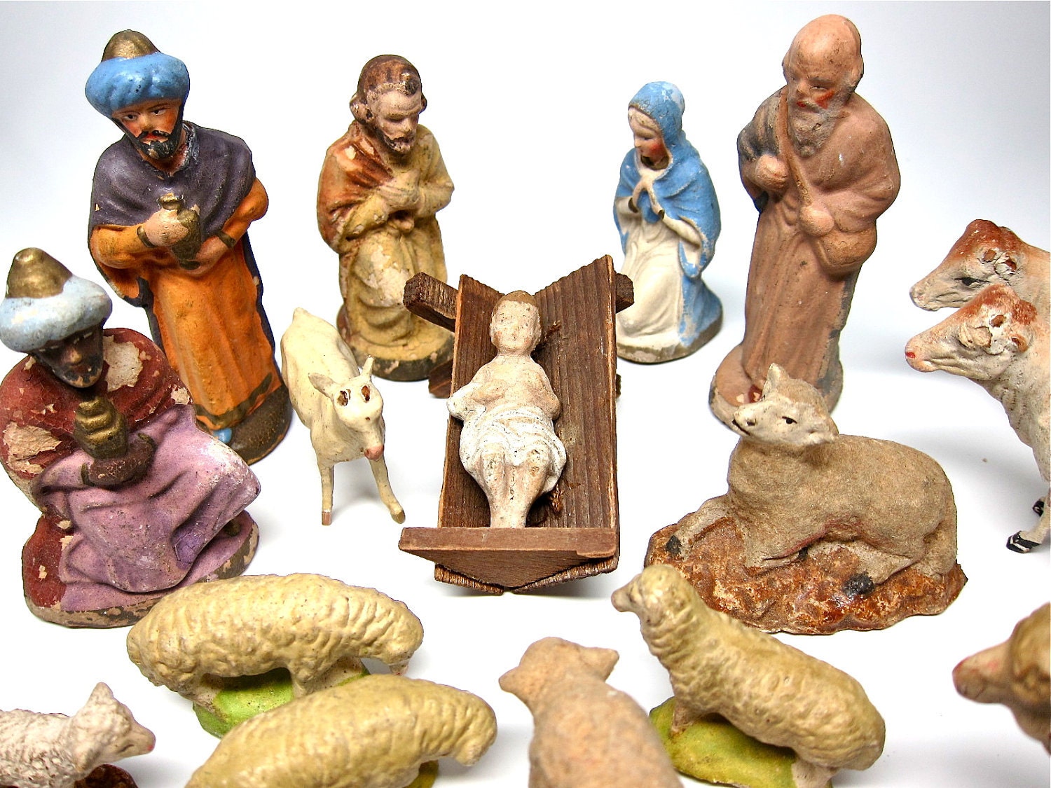 Vintage Nativity Scene German French Paper Mache Creche