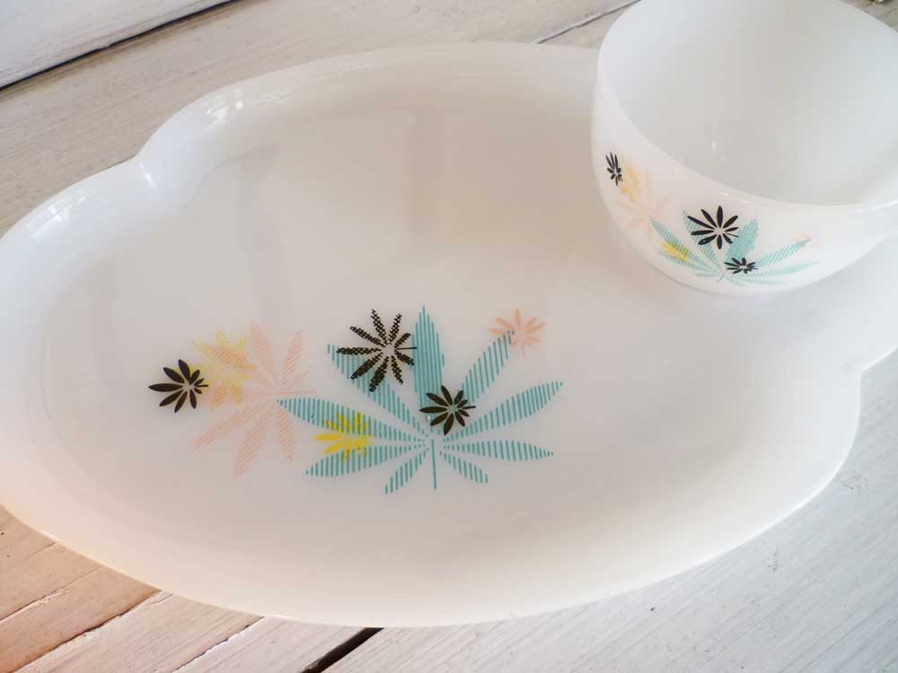 Vintage Snack Set Plate and Cup with Wacky Pastel Pot Leaf
