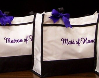 Set of 4 Personalized Tote Bags Bridesmaid Gifts Wedding Totes Bridal Party Gifts