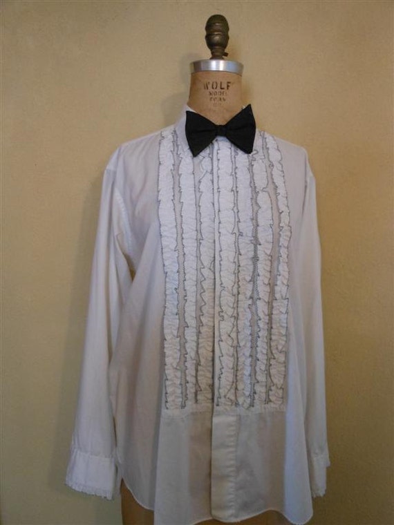 1970s Mens Ruffled Tuxedo Shirt 70s Lion by Classicvintageclothe