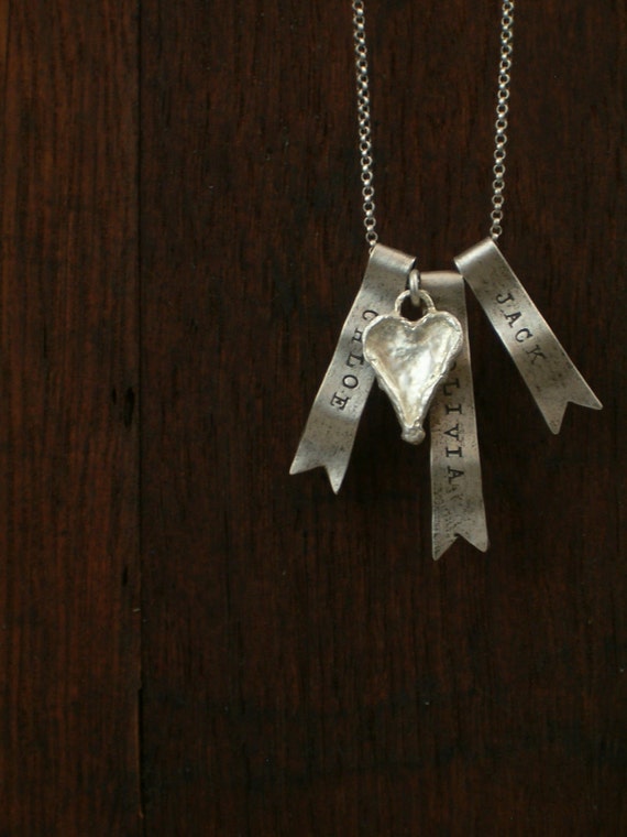 sterling silver necklace ribbon charm personalized