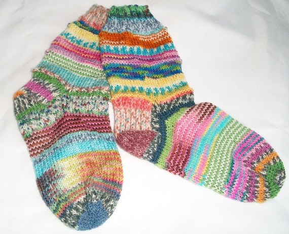 Items similar to UPCYCLED KRAZY Hand Knitted Socks - Adult Women on Etsy
