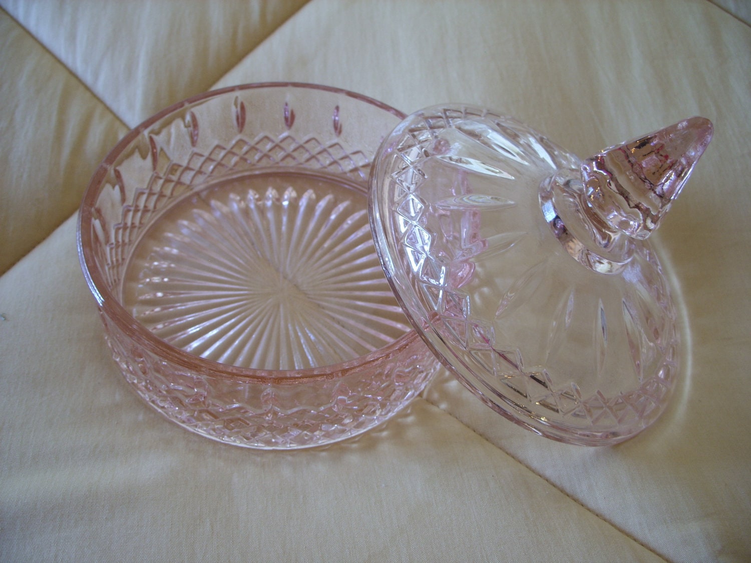 lower price vintage pink carnival glass candy dish in mint lower price vintage pink carnival glass candy dish in mint