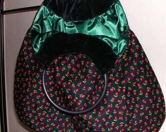SALE** 40%OFF** Upcycled, Reversable, Handbag. Kitsch, Rockabilly, Retro style. Red Flowers, Velvet, Satin.