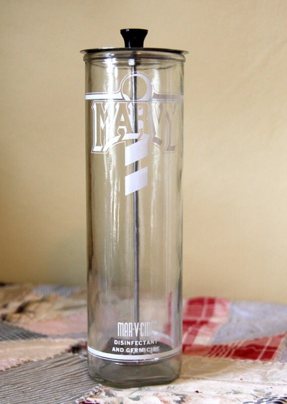 Vintage Glass Marvy Hair Comb Disinfecting Jar Barber Shop