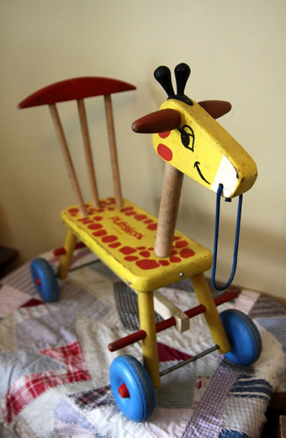 Vintage Playskool Wooden Giraffe Ride On Toy by 