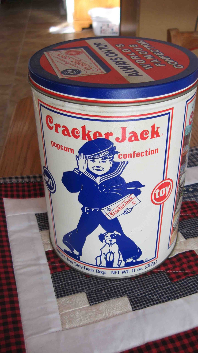 Vintage 1990 Cracker Jack Tin with Baseball Picture