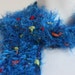 OOAK Caribbean Blue Multicolored Popcorn Scarf with Silk Threads of Red, Yellow and Orange