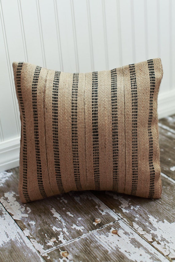 Items similar to Black Striped Jute Pillow on Etsy