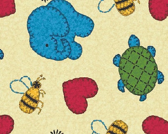 Animal Menagerie - Cream - Schoolhouse Fancy - Benartex Fabric - Children's Novelty Fabric