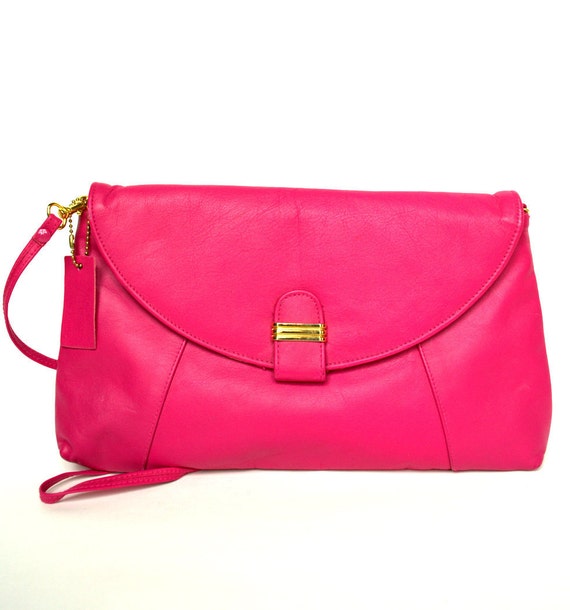 Vintage Bright Pink Leather Handbag by StarletsVintage on Etsy