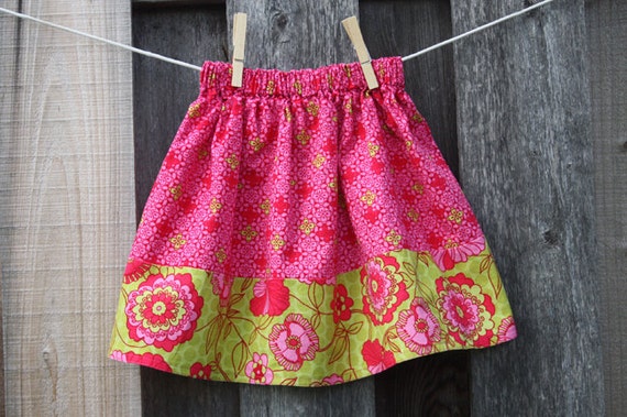 Little Girls Skirt Hot Pink and Green by 3LittleBirdsDesign