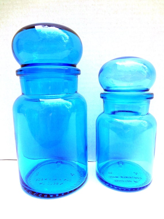 Items similar to Blue Belgian Glass Bubble Top Jars on Etsy