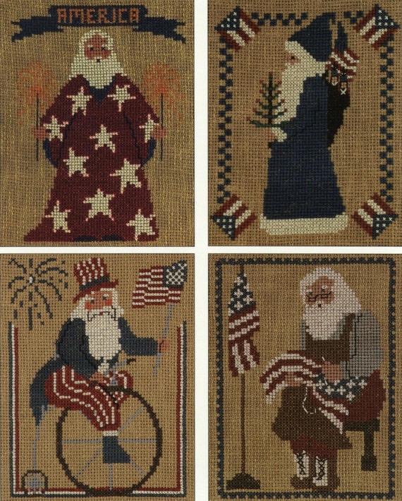 Homespun Collectibles Counted Cross Stitch Patriotic Santa
