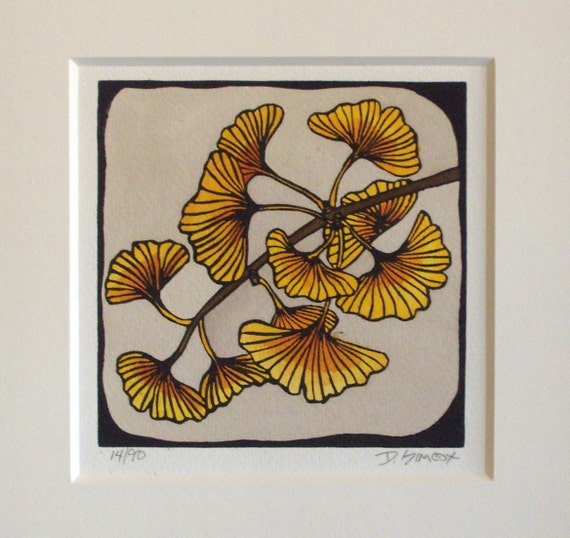 Craftsman Gingko Leaves Original Linocut