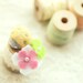 Ladybug on a wooden spool with lace ribbon, needle felted yellow color ladybug, tt team