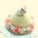 Dome shaped needle felted wool cake, yellow & peach color, fake pastry food minature