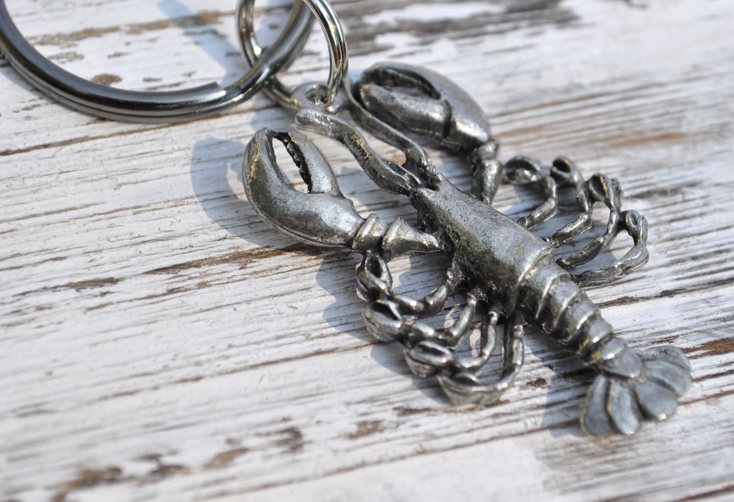 oxidized silver lobster keychain